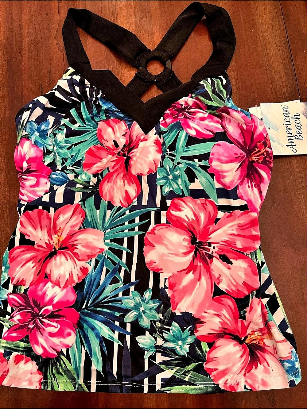 American Beach Floral Tankini Swimsuit Top size 10 NWT